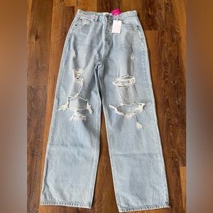 Juniors Cello High rise jeans size 11 Brand New wide leg light wash with holes